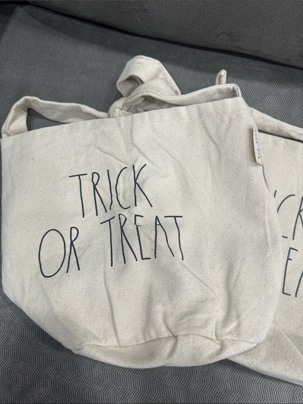Rae Dunn TRICK OR TREAT Halloween Canvas Tote Bag Basket